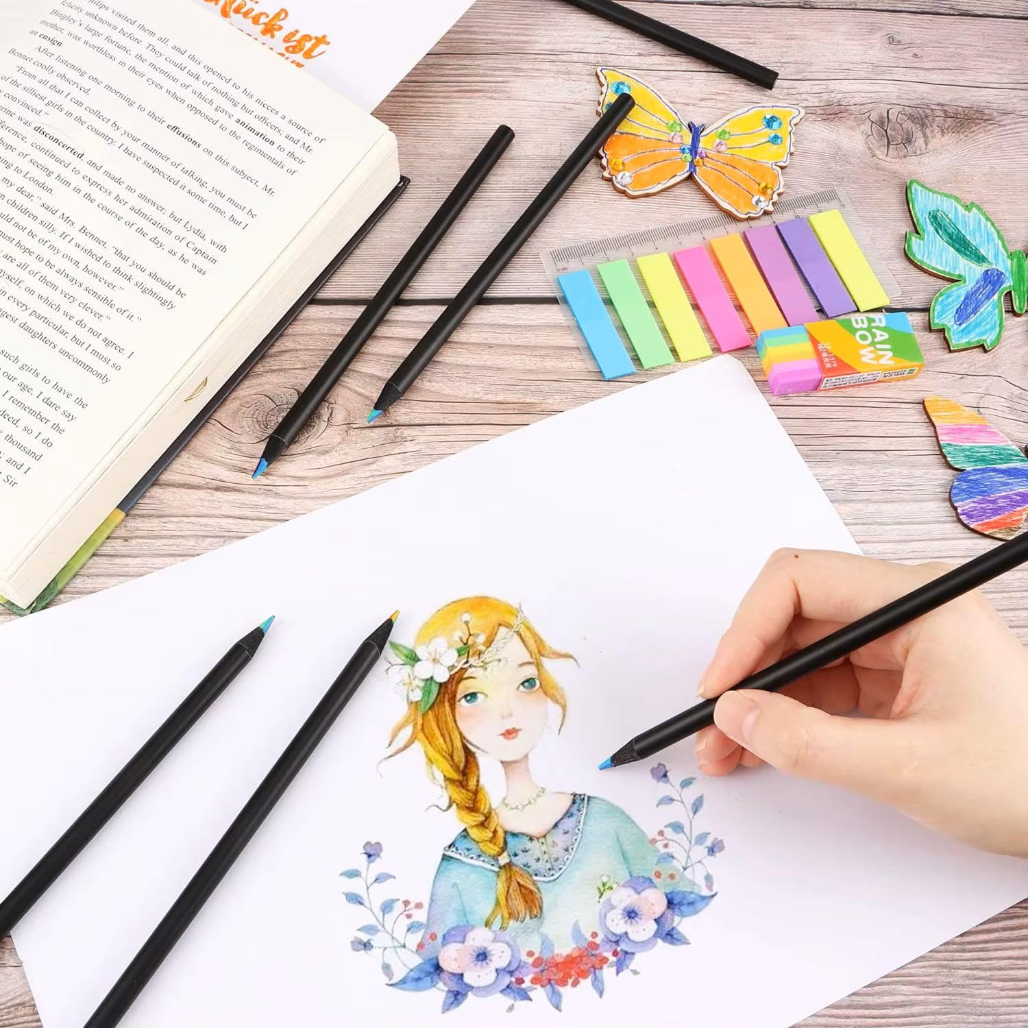Matite Arcobaleno a 8 Colori Jumbo per Colorare e Disegnare Materiale Scolastico e Artistico