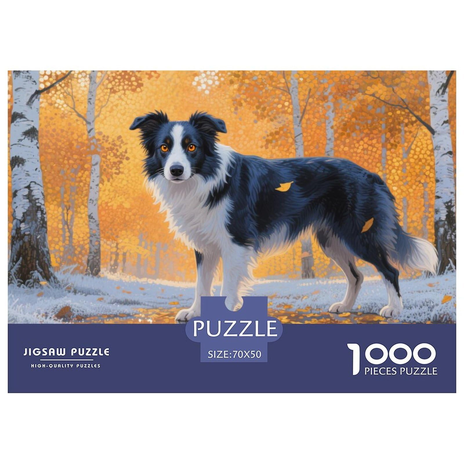Border Collie Dog Jigsaw 1000 Pieces Challenge Toy for Adults,Autumn Forest Impossible Jigsaw Puzzles 1000 Pieces Educational Game Home Decoration 70x50cm/1000pcs