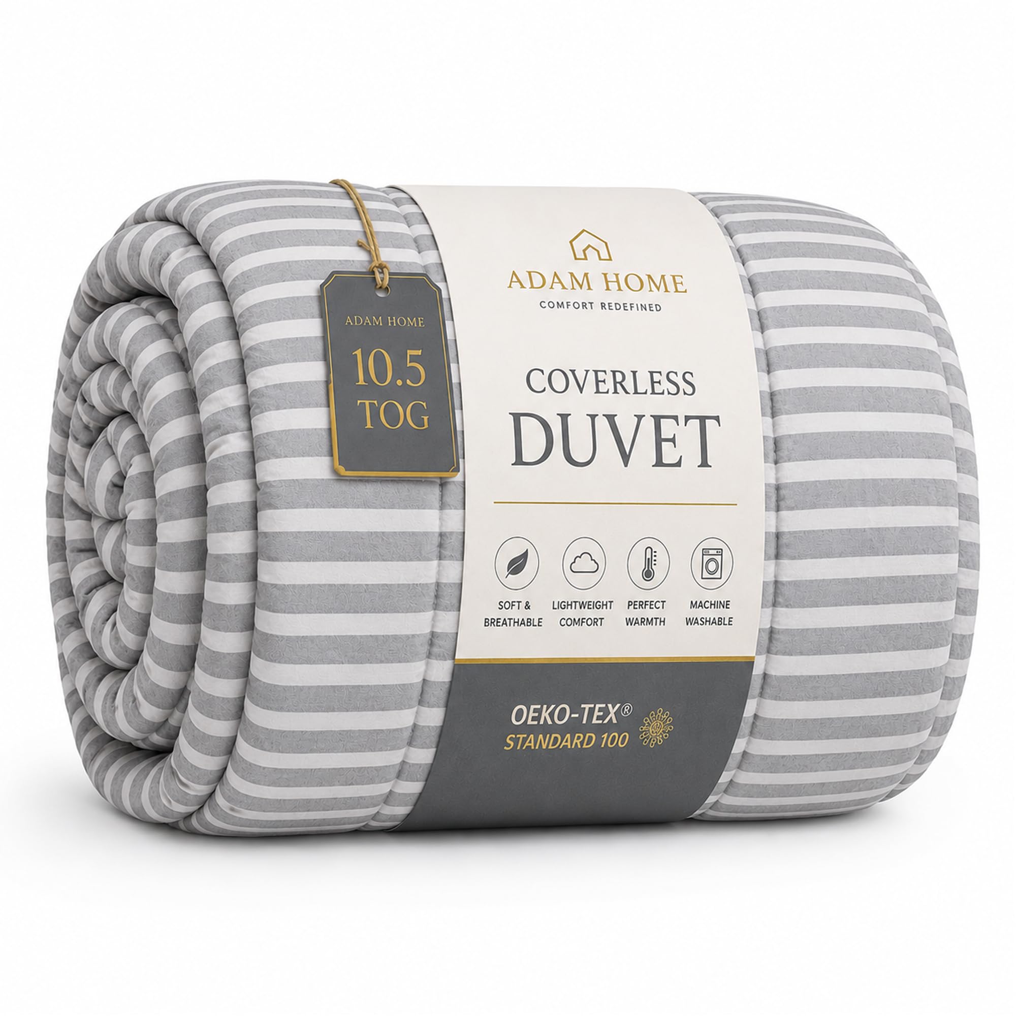 Adam Home Coverless Duvet Double 200 x 200 cm – 10.5 Tog Lightweight Reversible Stripe Design Comforter, Soft Microfibre & Hollowfibre Filling, All Season | Machine Washable