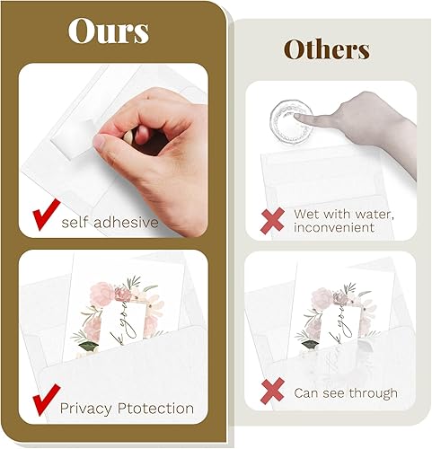 Miniatura 4 de Tarjetas blancas en blanco con sobres, cartulina plegada de 4 x 6 y sobres A6 autosellados, paquete de 100 para invitaciones, bodas, tarjetas de