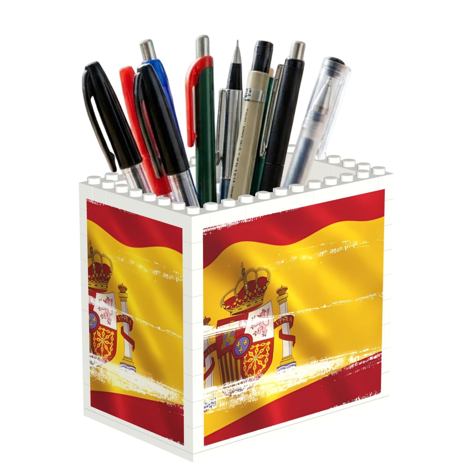 SXZVVBN Spain Flag Building Block Desk Tidy ABS Organiser