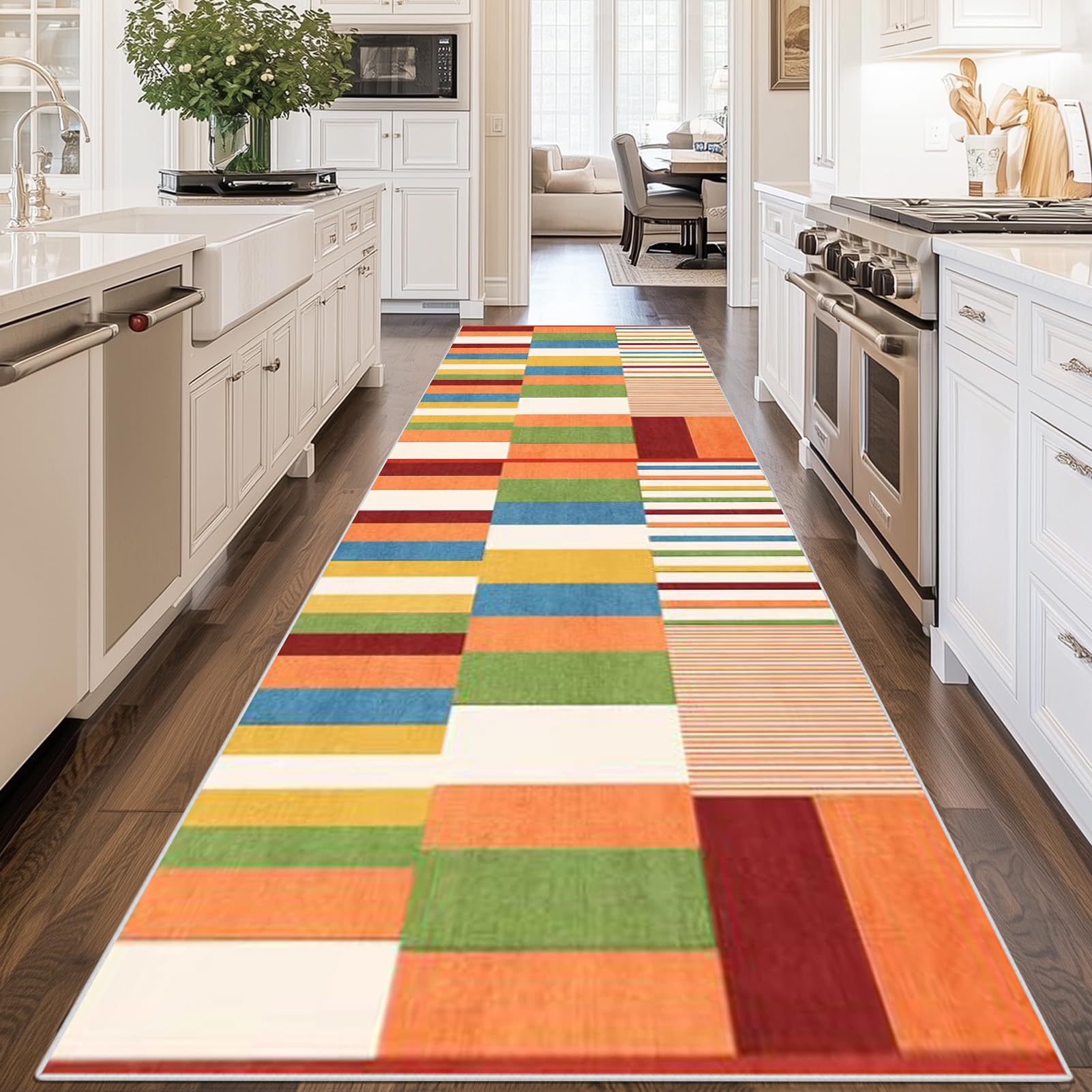 Läufer Flur Waschbar Küche Läufer 50 x 250 cm rutschfest Mit Gummi Multifunktionale Flurteppich Bettvorleger Teppichläufe Fußmatte Teppich für Eingang Schlafzimmer Wohnzimmer Waschküche