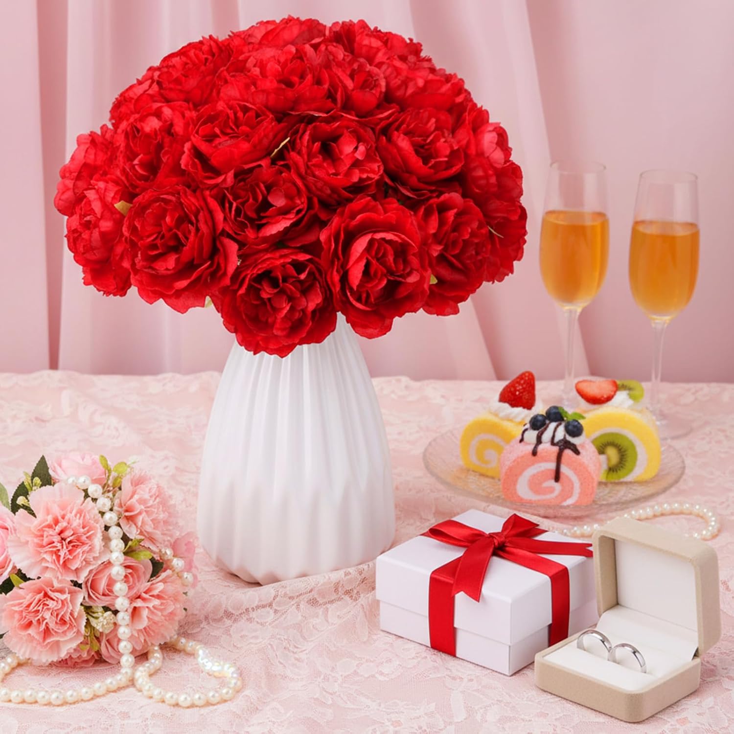 200 Pcs Flowers Long Stem Artificial Rose Bulk, 3.2 Inches Silk Rose Head Flowers Faux for Wedding Bridal Bouquet Independence Day Home Floral DIY Centerpieces Party Decoration(Red) - Image 4