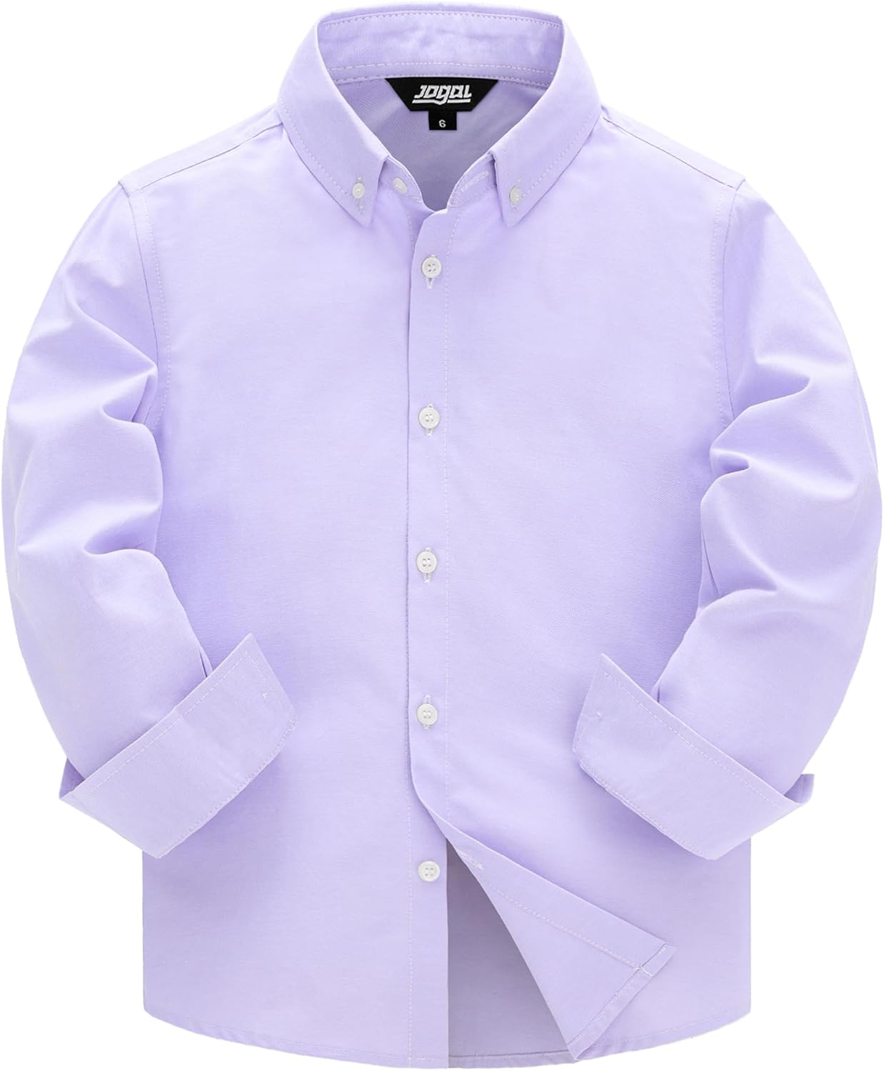 JOGAL Boys Long Sleeve Dress Shirts Oxford Solid Button Down Shirts for 6-14 Years