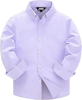 Boys Long Sleeve Dress Shirts Oxford Solid Button Down Shirts for 6-14 Years - Buy now