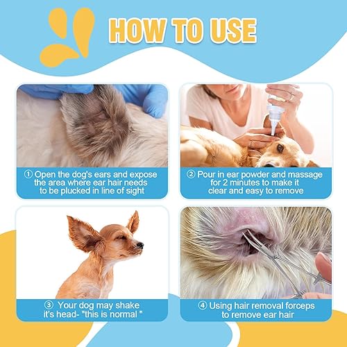 Miniatura 10 de Ninibabie Limpiador de orejas de perro, polvo de oreja de perro para eliminación de pelo, 1.48 oz, tratamiento de infección de oído de perro con