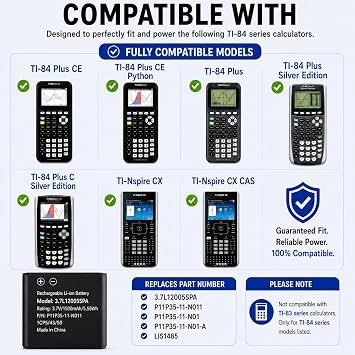 Battery for TI-84 Plus CE & TI Nspire CX Calculators