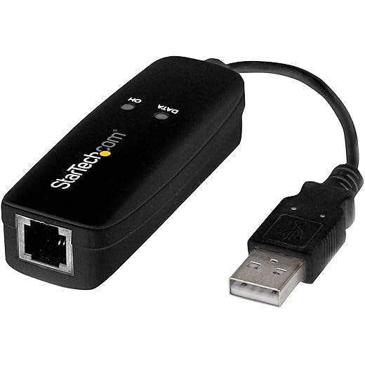 StarTech.com 56K USB Dial-up & Fax Modem - V.92, External - Hardware Based USB Modem - Transfer rates up to 56Kbps (data) / 14.4Kbps (fax)