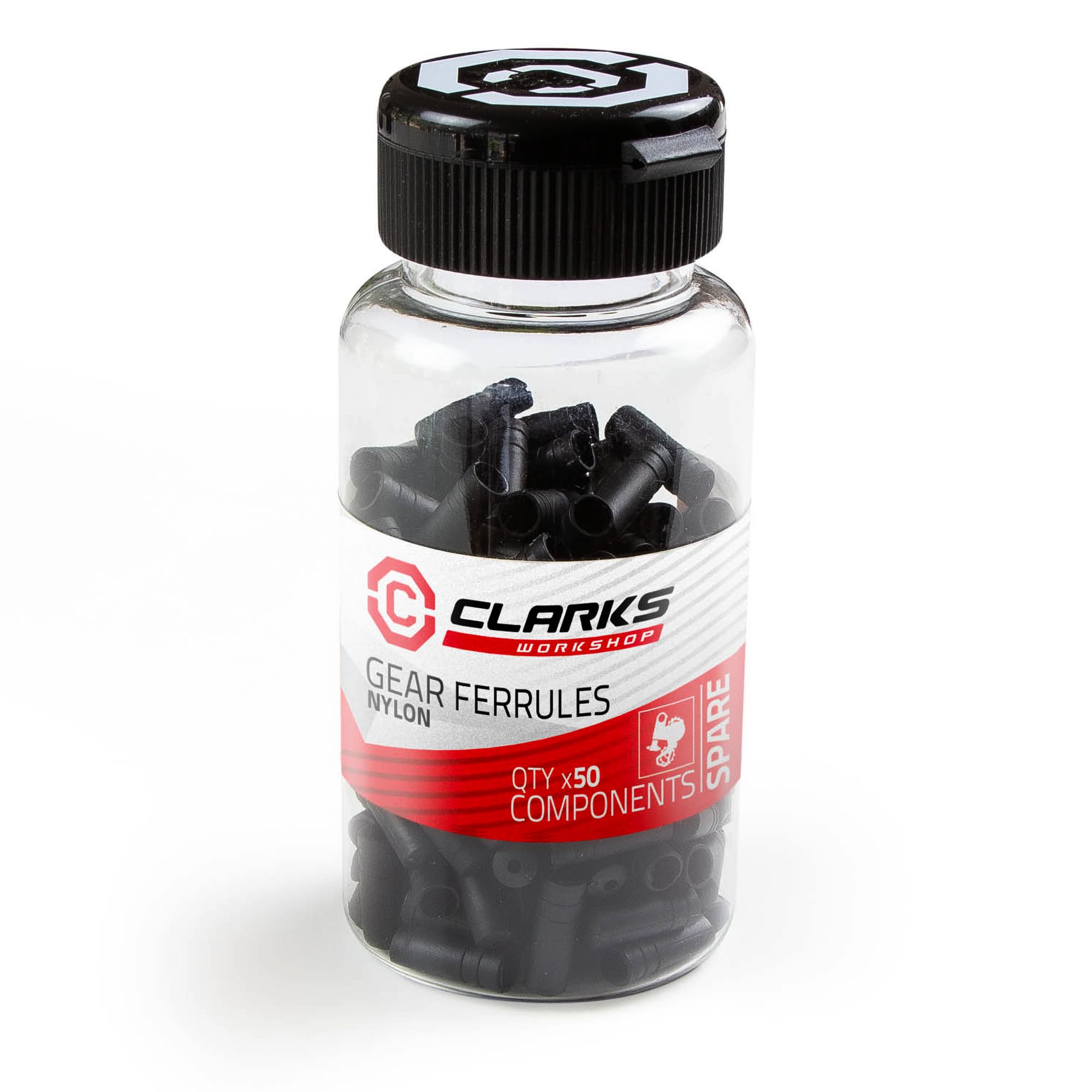 Clarks Cycle Systems Nylon Gear Cable Outer Ferrules, Black, Dispenser Pot of 150