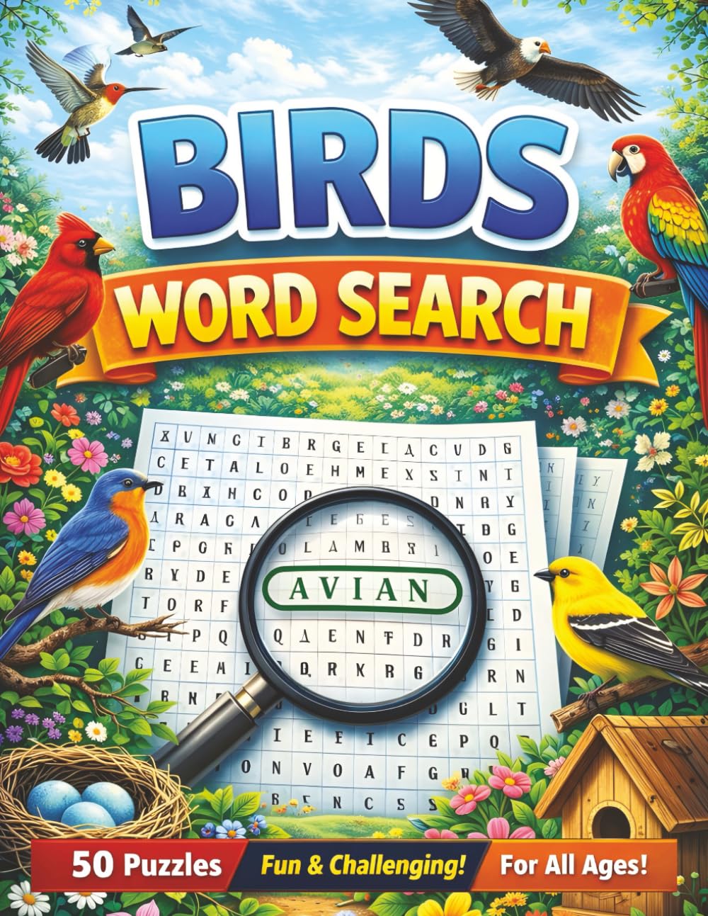 Birds Word Search: Word Search Puzzle with Easy to Read Large Print about birds, songbirds, penguins, parrots, tropical birds, bird watching, and many ... Gift for Vacations, Holidays, Free Times