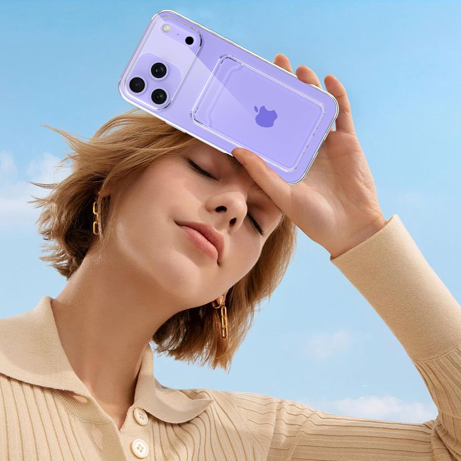 MZELQ Compatible with iPhone 17 Pro Case 2025 TPU Card Holder Wallet,Camera Protection + Screen Protector Soft Card Slot Phone Cover for Girls Women -Clear - Image 7