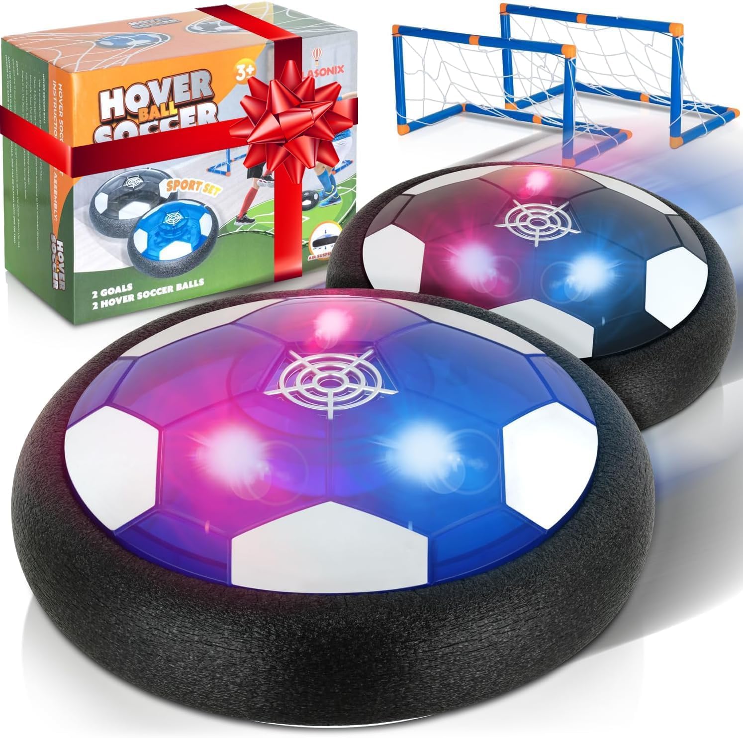 Atlasonix Hover Football Set 2 Balls with 2 Goals, Indoor Hover Soccer Ball Toy, for Boys Aged 4-12