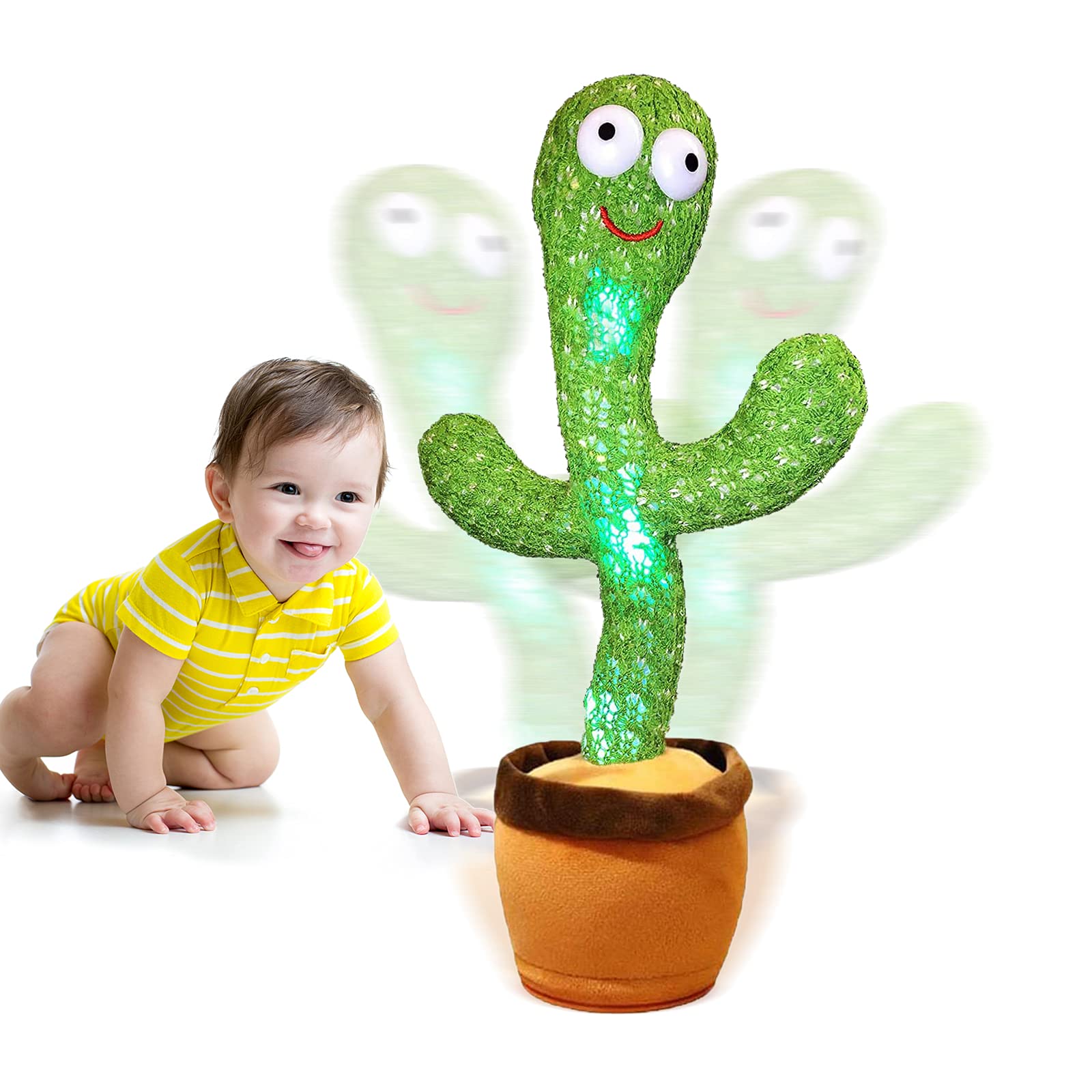 Dancing Cactus Toy, Talking Cactus Toy Repeats What You Say, Wriggle Dancing and Singing Electronic Luminous Cactus, Funny Creative Early Childhood Education Toys (120 Songs)