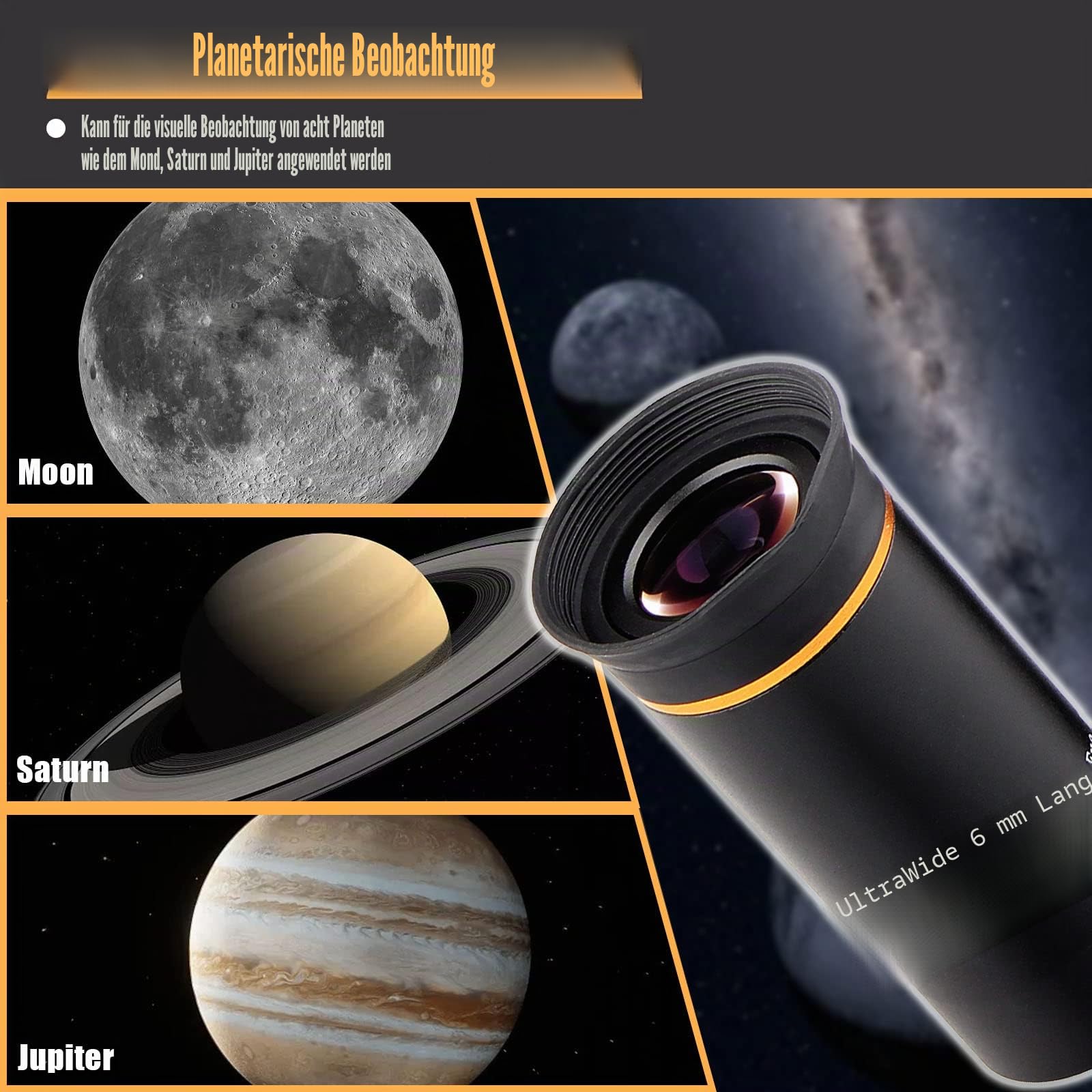 Svbony Okular Teleskop, 1,25” 6mm 66° Ultra Weitwinkel Teleskop Okular Angenehmes Sichtfeld Linse, Planeten Scharfe Bilder, für Mond Planeten Doppelstern