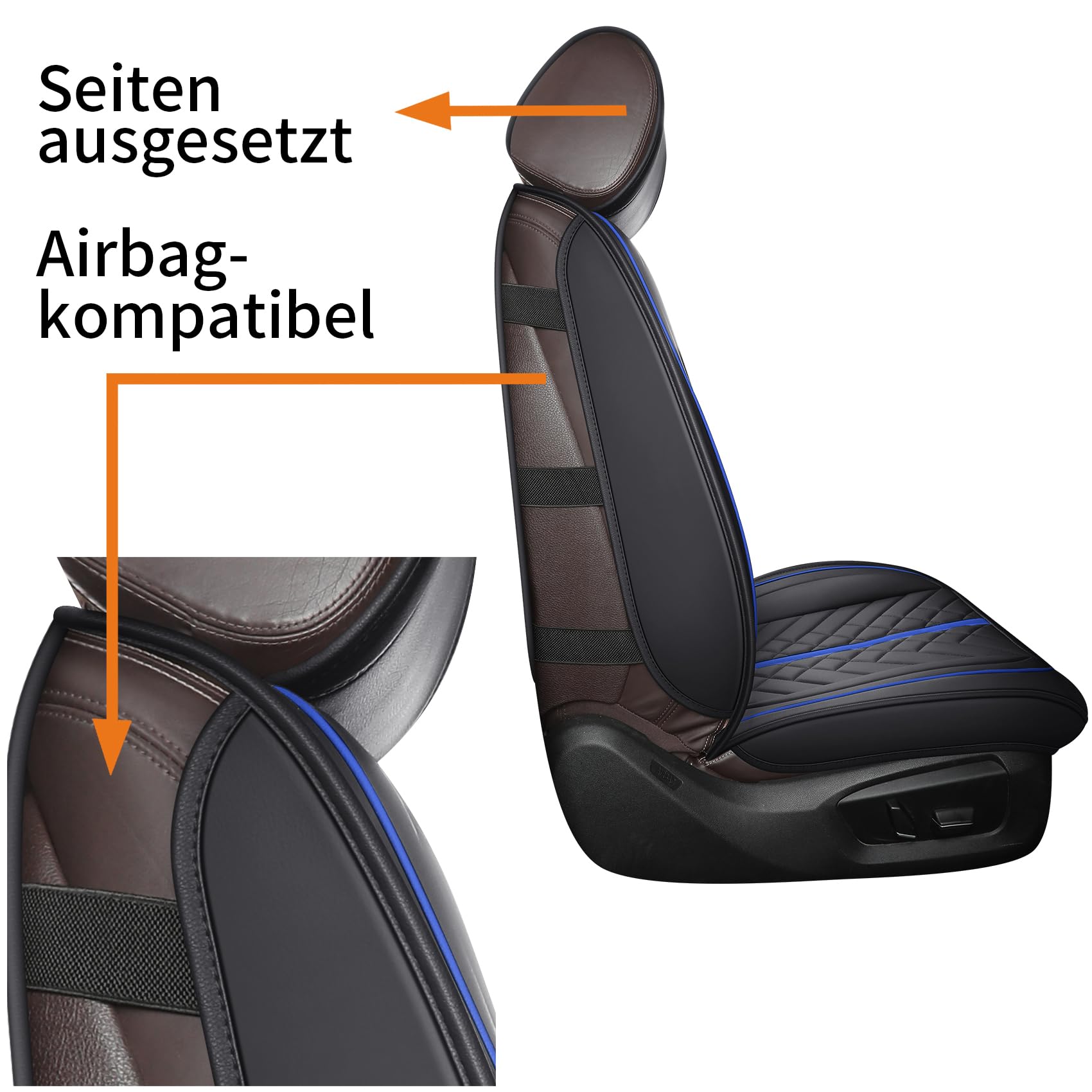 YOUXIU Autositzbezüge Set Wasserdicht Kunstleder Komplettset, Schwarz-Blau | Car Seat Covers Compatibel mit Volkswagen Subaru BMW Audi Benz Sitzschoner Auto-Schonbezüge