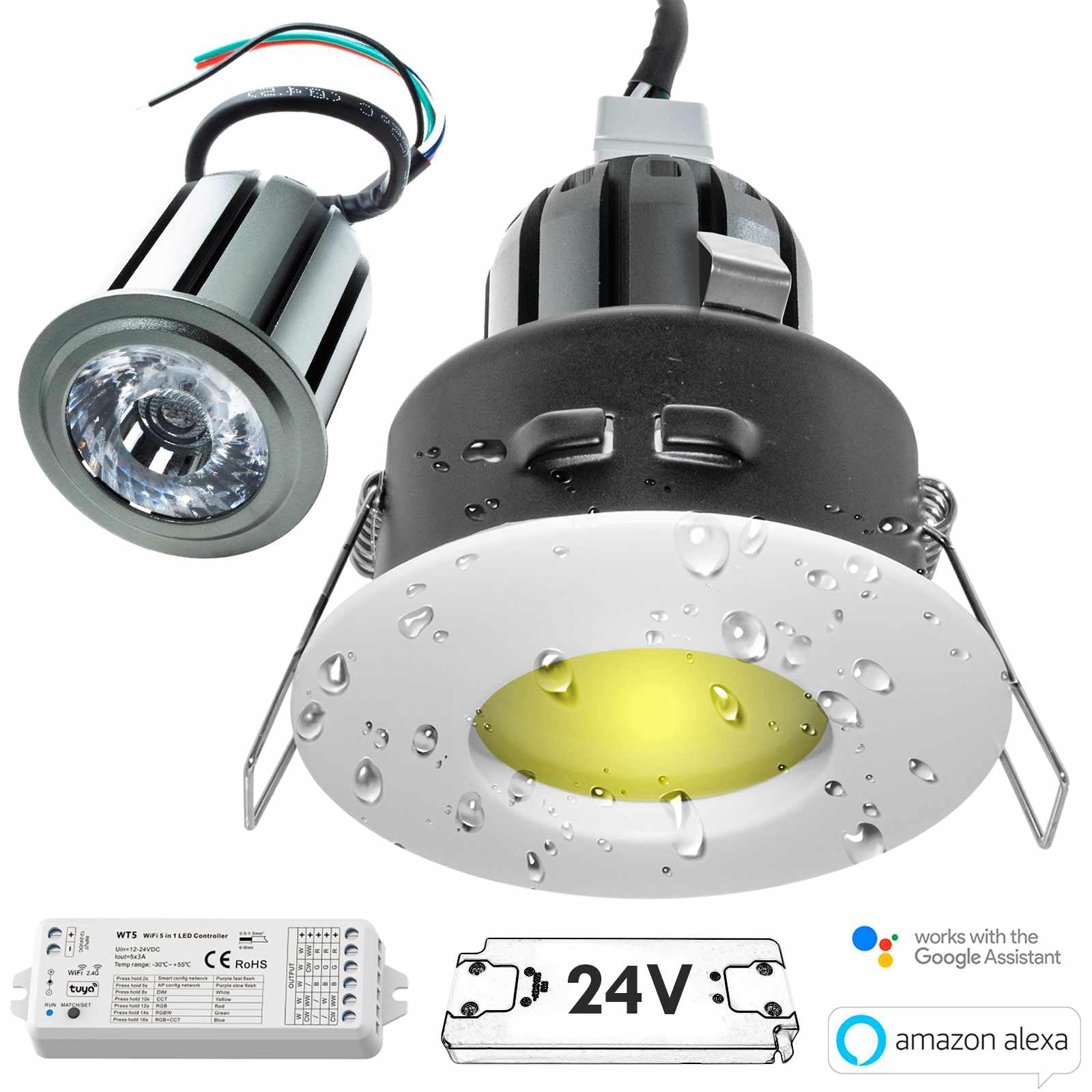 [KIT PROFESSIONALE 3 FARETTI LED RGBW IP65] Faretto led 36W 3X12W incasso per box doccia sensoriale bagno turco 24V rgb+white infiniti colori e giochi di luce cromoterapia relax benessere DIMMERABILE