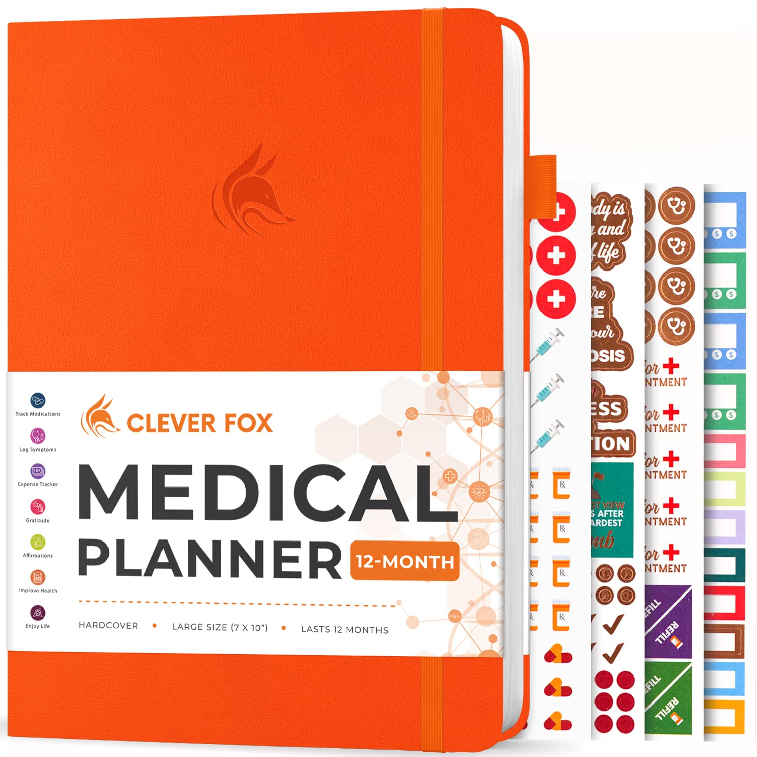 Clever Fox Large Medical Planner 12-Month – Medical Notebook, Health Diary, Wellness Journal to Track Health – 12 Months, 7x10.5″ (Orange)