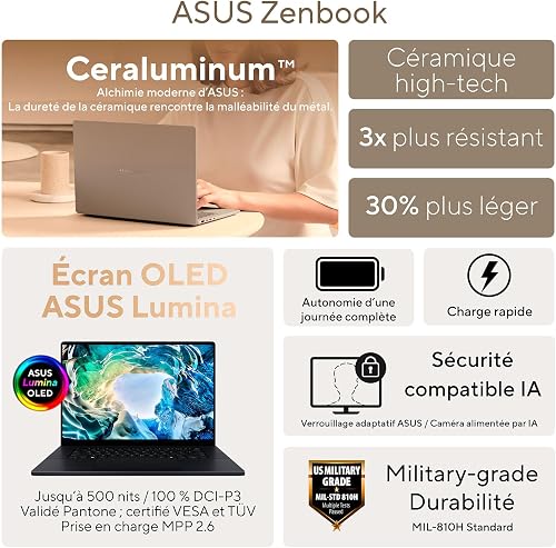 ASUS Zenbook S 14 AI-UX5406-68W OLED 14 Pouces 3K (2880 x 1800) 120Hz Portable (Processeur Intel Core Ultra 7, 32 Go LPDDR5X, 1 to SSD NVMe, Intel Arc Graphics, Windows 11 Home) – Clavier AZERTY - 6