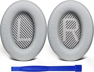 SoloWIT Replacement Earpads Cushions for Bose QuietComfort 35 (QC35) & Quiet Comfort 35 II (QC35 ii) Headphones, Ear Pads with Softer Lambskin, Noise Isolation Foam, Added Thickness (Brilliant Grey)
