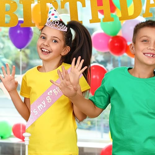 Miniatura 6 de Decoraciones de 7 cumpleaños para niña, incluyendo coronatiara, banda, adornos para pastel de cumpleaños y velas del número 7, suministros de fiesta