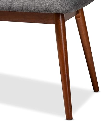 Miniatura 6 de Baxton Studio Flora II Mid-Century - Banco de comedor de madera con acabado de roble medio, tapizado de tela gris oscuro