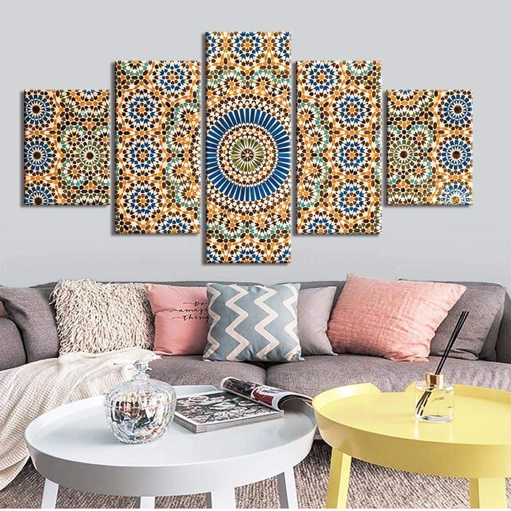 MPPSU Culture Marocaine-Islam-Affiche Tableaux, Posters et Arts Décoratifs Tableau Cuisine Decoration Murale Salon Moderne Impressions Sur Toile Intissee​ 5 Pièces Avec Cadre 150x80cm