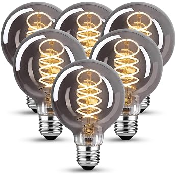 Edison Vintage Light Bulb E27 E27 LED Vintage Dimmable G80 4W Warm White Filament Lamp Retro Light Bulb LED Bulb Ideal for Decorative Nostalgia and Retro Lighting Smoke Grey Glass - Pack of 6 BT2