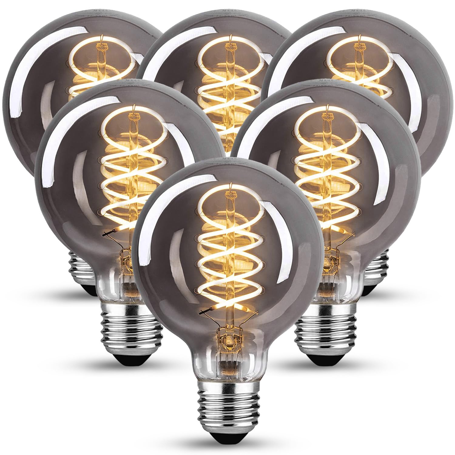 KANQIAO Edison Vintage Glühbirne E27, E27 LED Vintage Dimmbar 4W Retro Glühbirne LED Filament Lampe Warmweiß Ideal für Nostalgie und Retro Beleuchtung im Haus Café Bar, Grau- 6 Stück (6PBT2)
