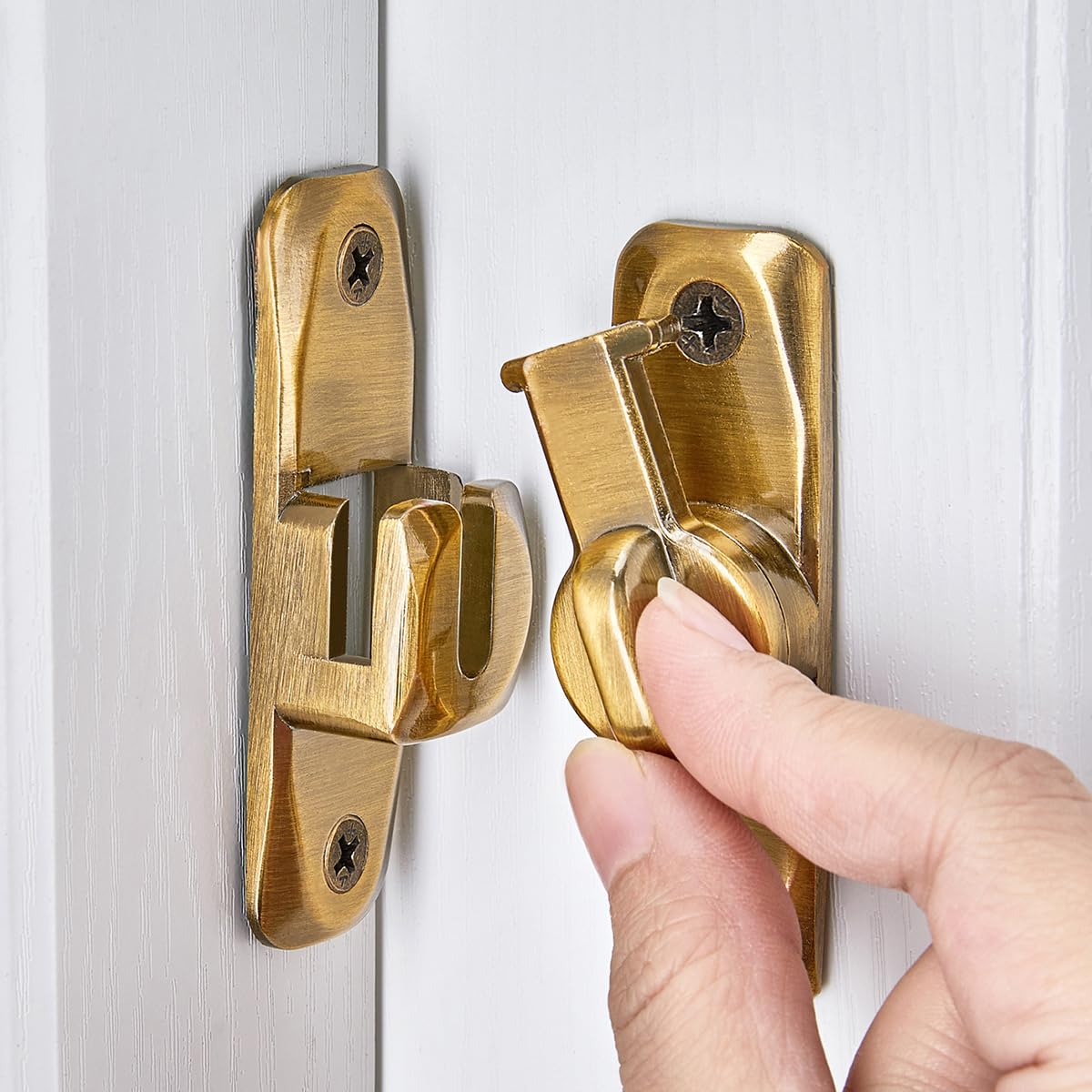INIRET 4 Packs Barn Door Latches,Brass 90/180 Degree Gate Lock,Zinc Alloy Right Angle Door Lock Latch,Flip Gate Latches Hardware,Door Security Sliding Door Latch Lock fo Cabinets,Bathroom,Barn Door — image 1