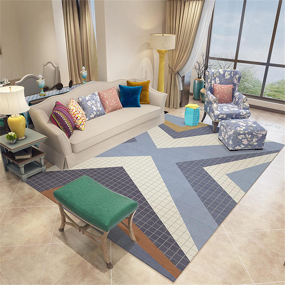 Tapis de cuisine géométrique et moderne à petits carreaux bleu et jaune pour sol de salon