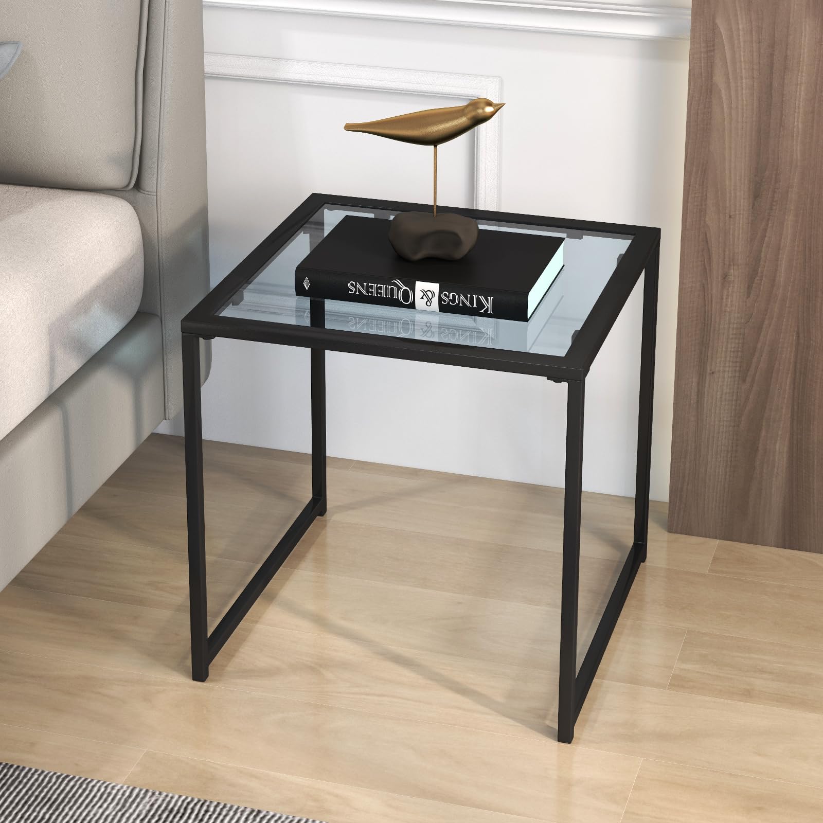GIANTEX Tavolino quadrato 43 x 43 cm con piano in vetro temperato