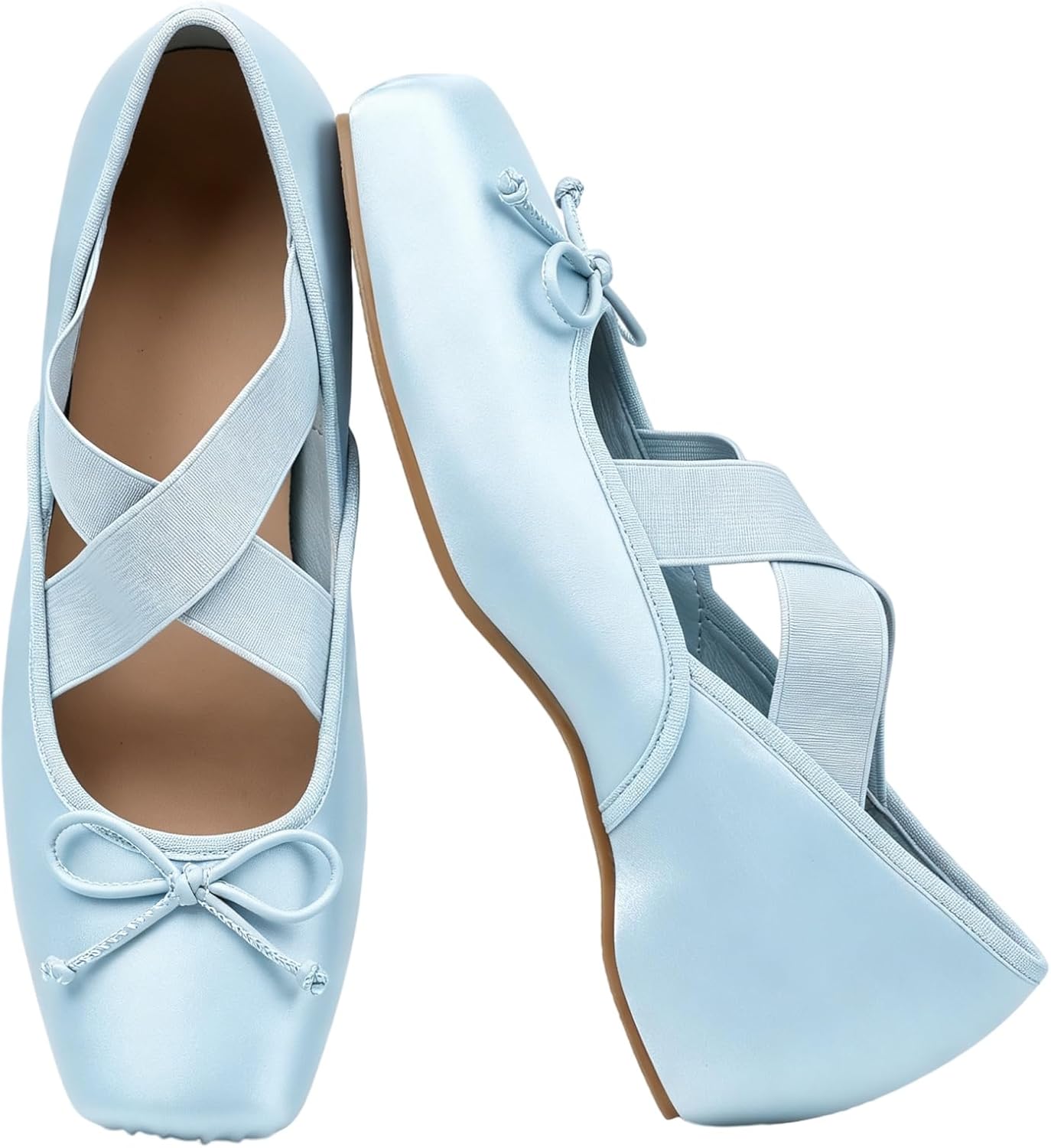 Women's Ballet Flats Square Toe with Bow Mary Jane Hidden Wedge Shoes