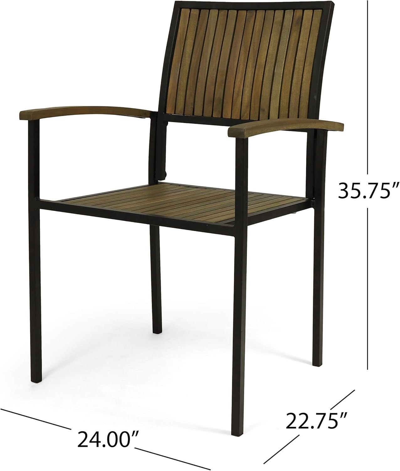 Great Deal Furniture Owen Outdoor Wood and Iron Dining Chair (Set of 2), Gray and Black Finish