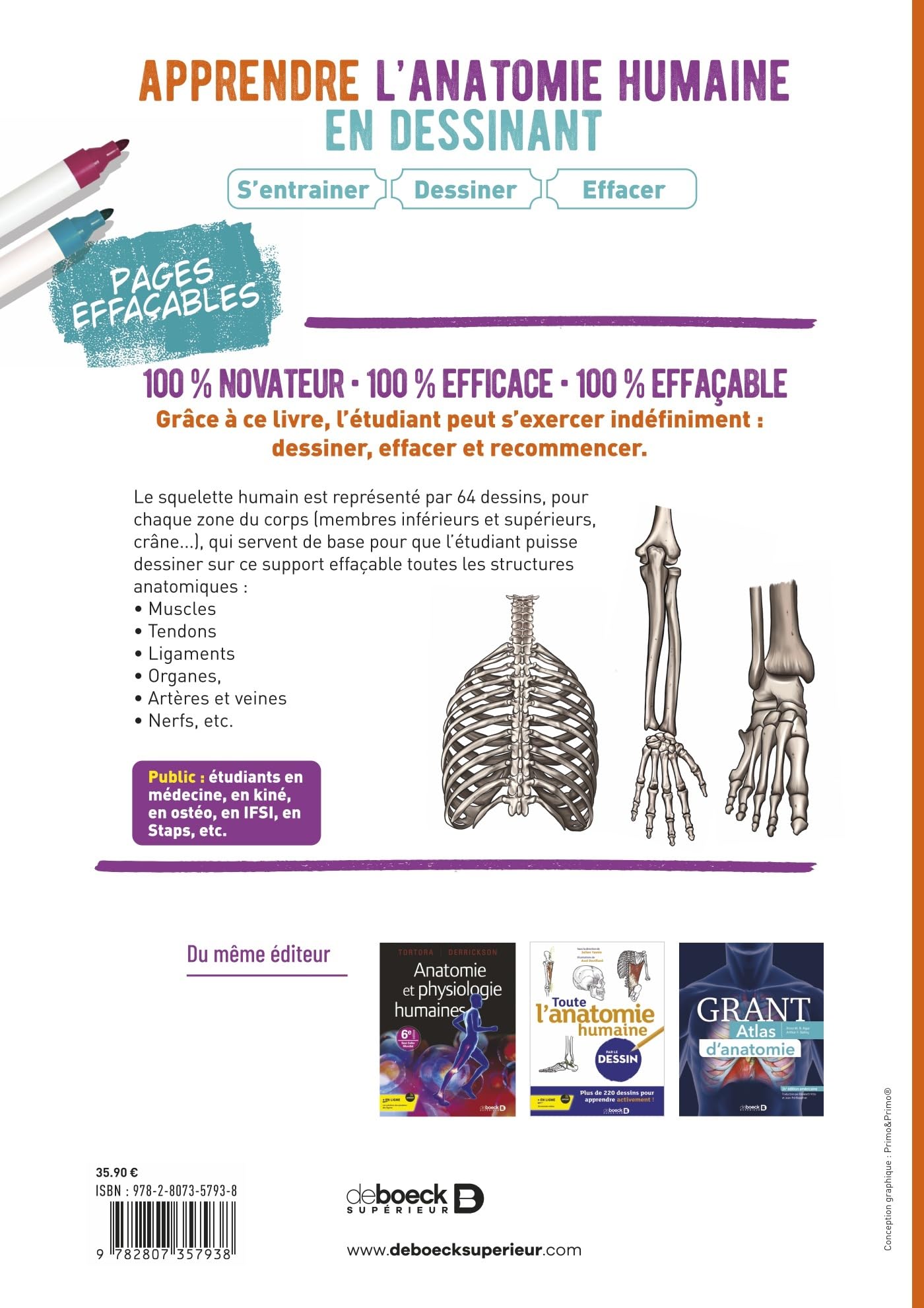 Apprendre l’anatomie humaine en dessinant : S’entrainer, dessiner, effacer: Pages effaçables