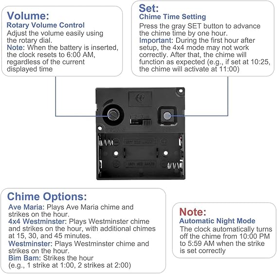 Chiming Clock Mechanism Replacement withChime Melody Hour Trigger and3 Set Hands forVintage Grandpa Clock Repair Part