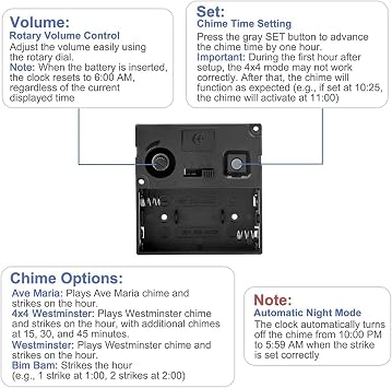Chiming Clock Mechanism Replacement withChime Melody Hour Trigger and3 Set Hands forVintage Grandpa Clock Repair Part