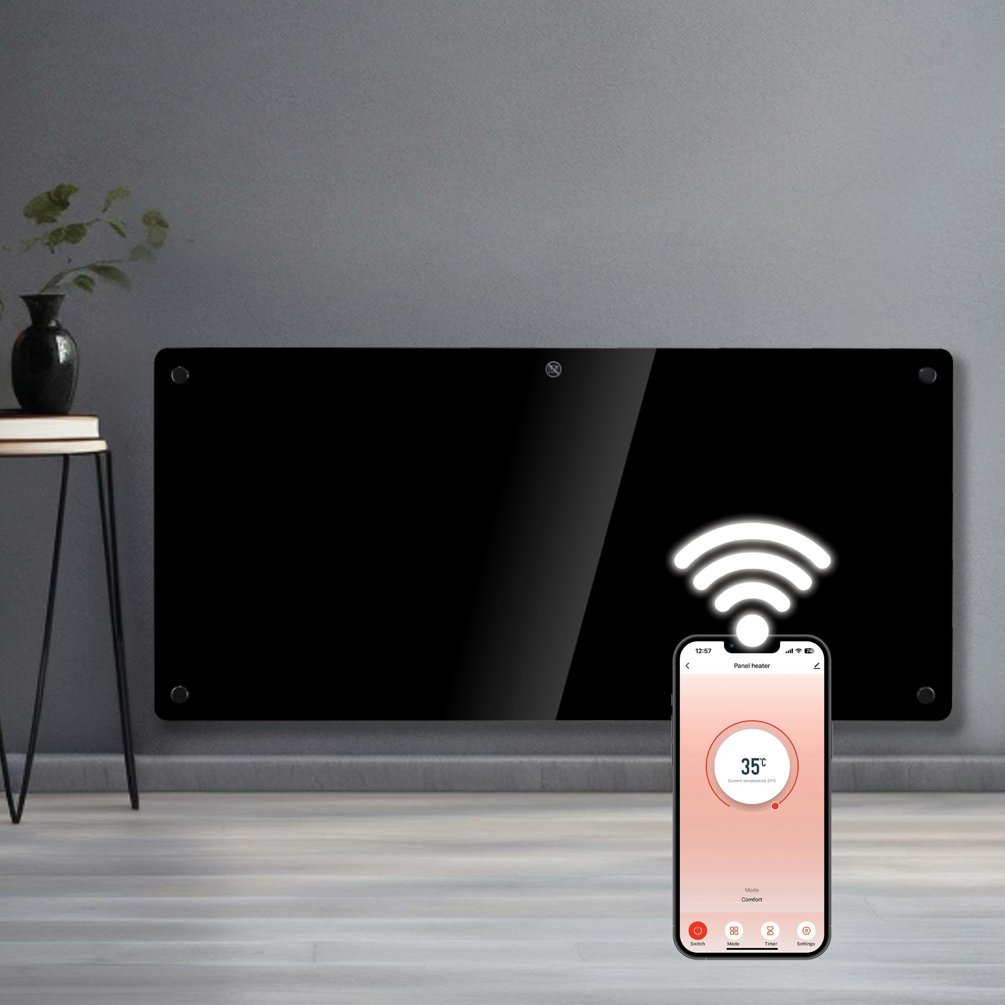 Futura Futura 2000W Black Glass WIFI Smart App Control Electric Radiator Heaters for Home, Bathroom Safe Electric Heater Setback Timer Lot 20 & Advanced Thermostat Control Wall Mounted or Floor Standing