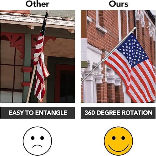 Miniatura 19 de Mástil de bandera para casa con bandera estadounidense de 3 x 5, montaje en pared de 6 pies con soporte para porche del hogar, decoración al aire