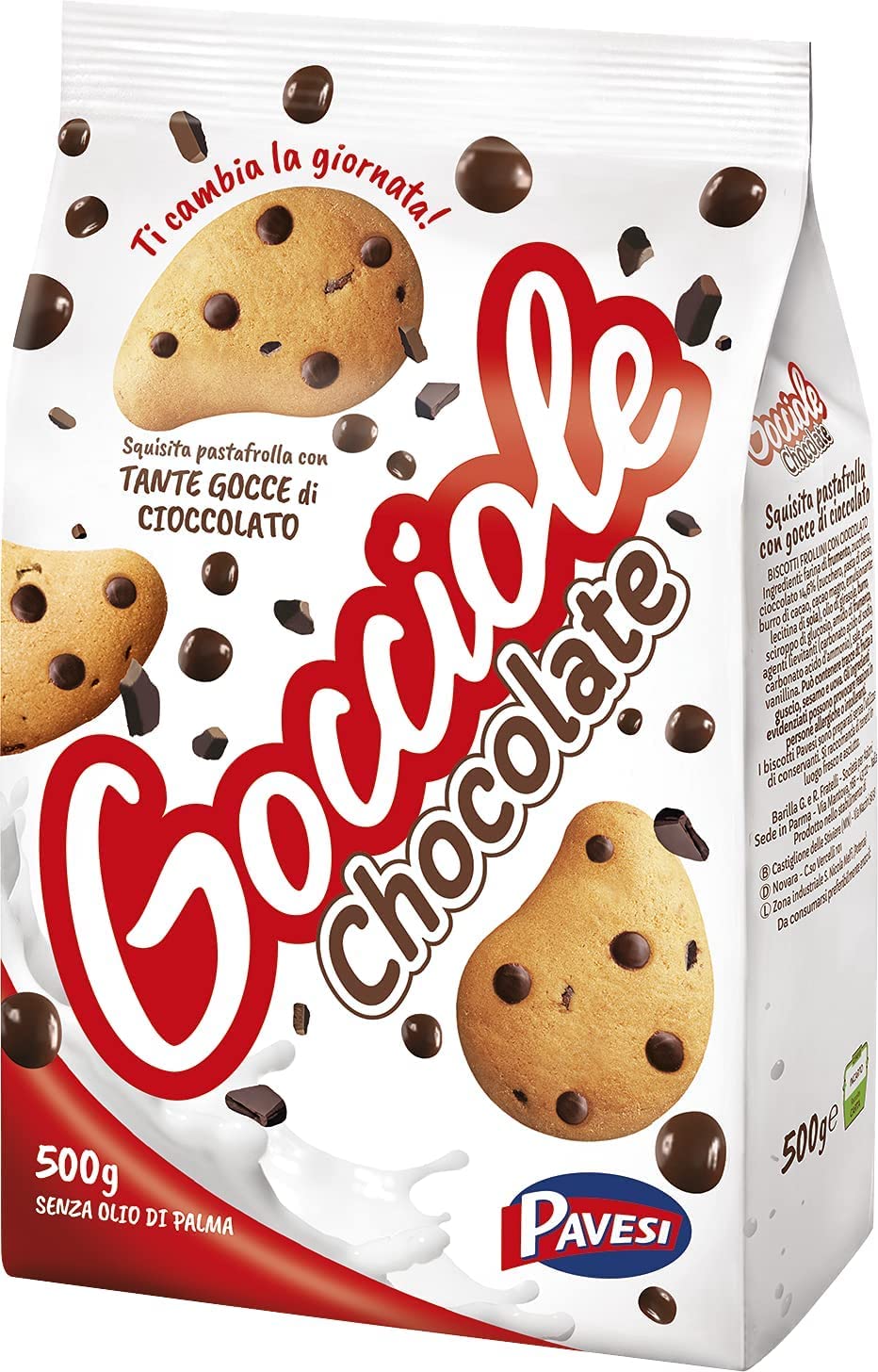 Pavesi: "Gocciole Chocolate" Biscuits with Chocolate drops , no palm oil - 17,6 Oz /500g , (Pack of 3)