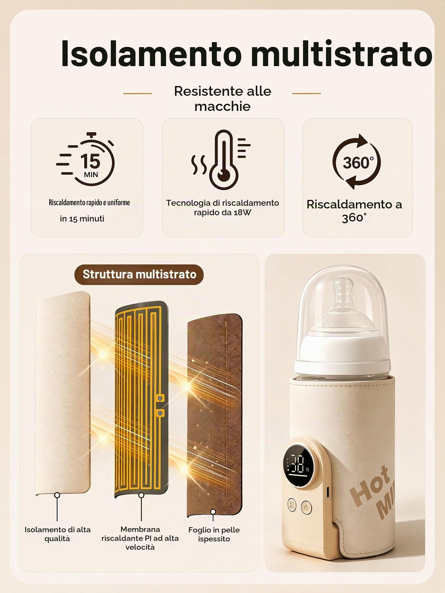 Scaldabiberon per bambini, portatile, con display LCD, ricarica USB, scaldabiberon, per bambini in viaggio e a casa