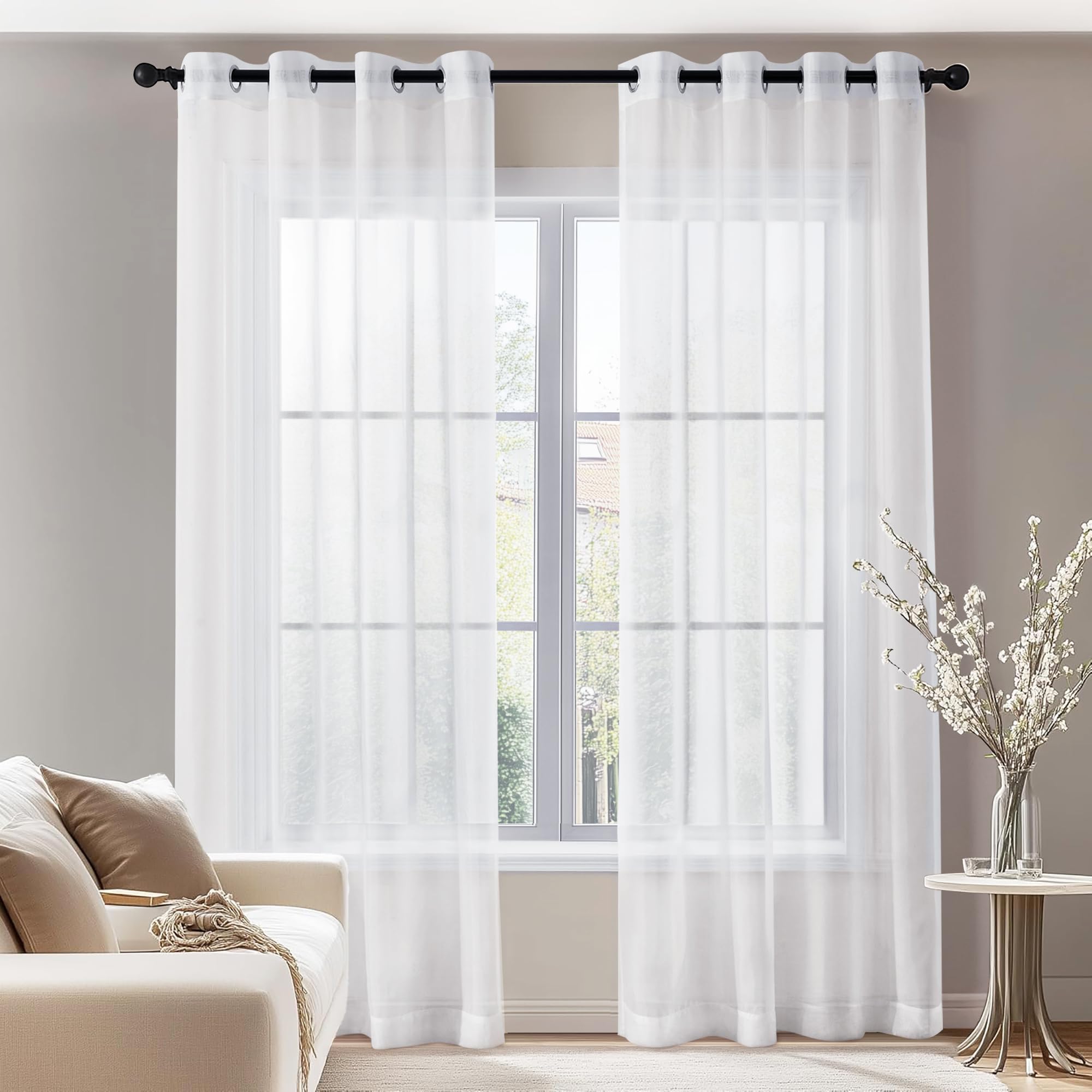 Tende In Voile Joydeco - 2 Pezzi, Bianche, Trasparenti, Per Camera E Soggiorno - Foto 2