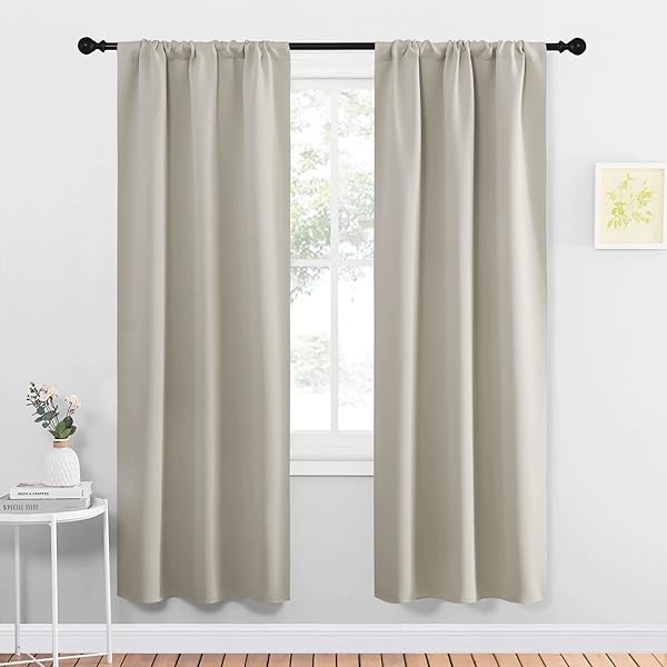 NICETOWN Blackout Curtains for Living Curtains, Room Darkening Window Curtain Panels, Easy-Care Solid Thermal Insulated Draperies/Drapes for Daughter Room (Natural, 2 Panels, 34 by 72)