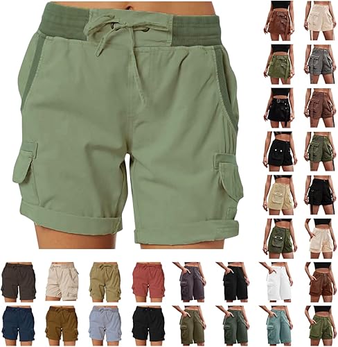 XUNRYAN Pantalones cortos cargo para mujer, pantalones cortos de verano para correr, atléticos, pantalones cargo cortos, elásticos, de cintura alta,