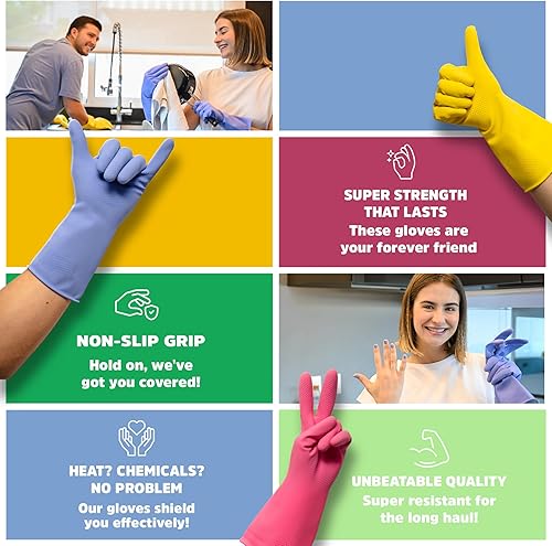 Miniatura 4 de Guantes de limpieza reutilizables, 1 par, guantes de goma, guantes de látex para lavar platos, guantes de platos pequeños, guantes de limpieza