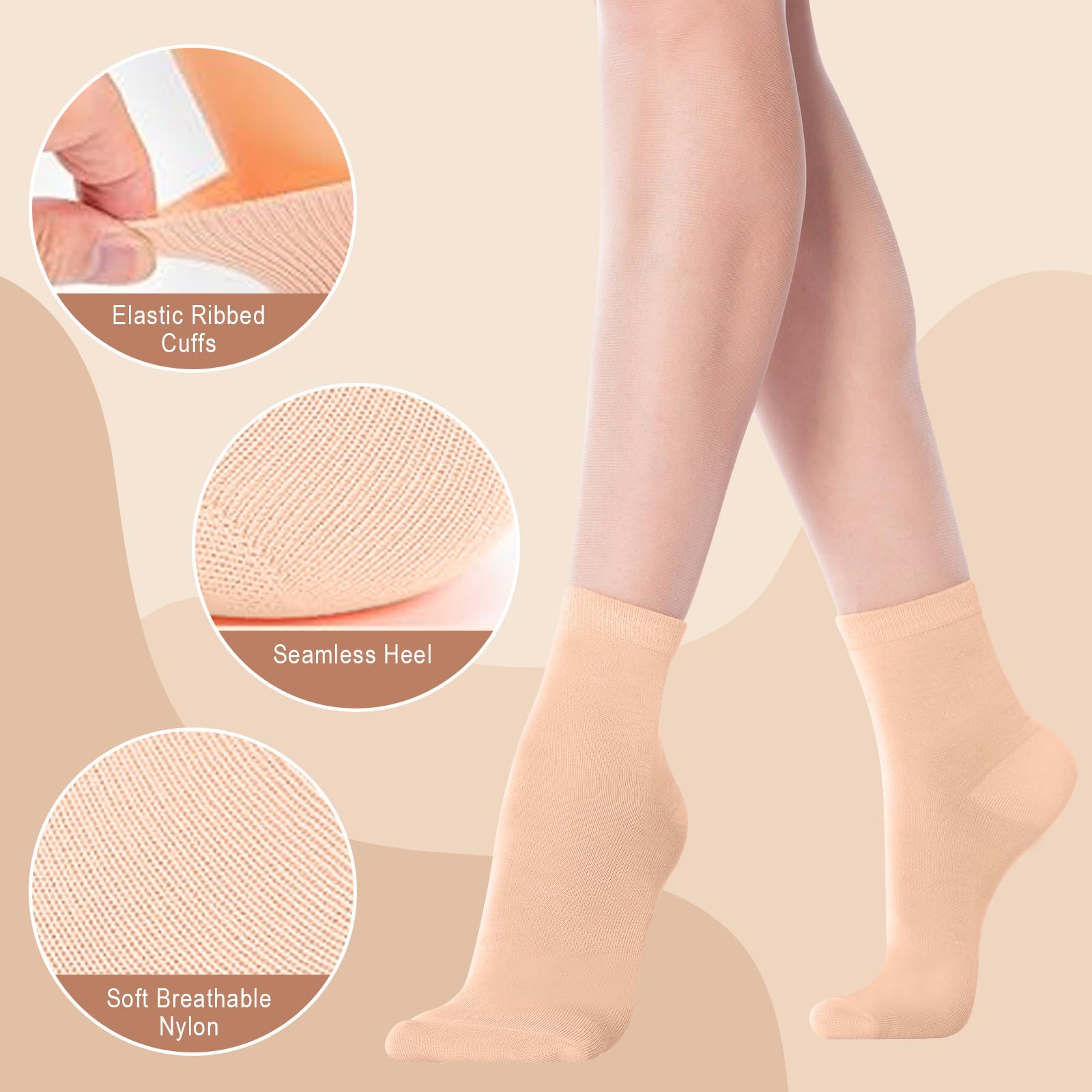 Lot de 4 paires de chaussettes de ballet pour filles et femmes, 100 % nylon sans couture, chaussettes de danse extensibles pour ballet, jazz, yoga