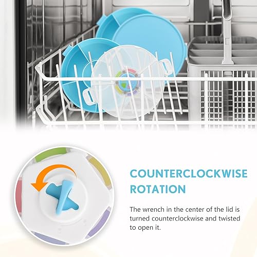 Miniatura 6 de Paquete giratorio de aperitivos original para niños, contenedor reutilizable con dispensador de 5 compartimentos y tapa, sin BPA y PVC, apto para