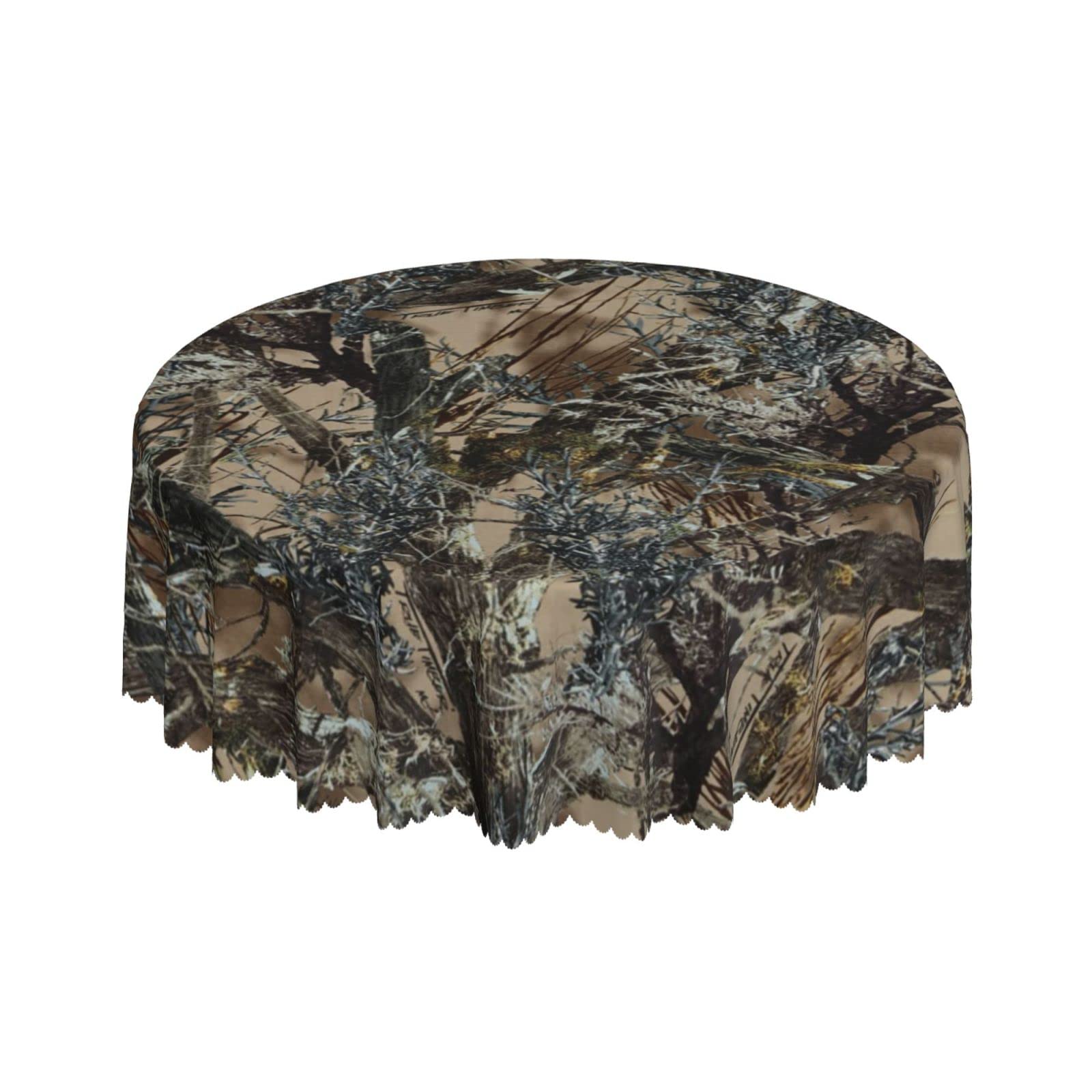 Lsjuee Brown Tree Camo Round Tablecloth 60 Inch Printed Washable Tablecloth for Dining Party Holiday Fall Home Decorative