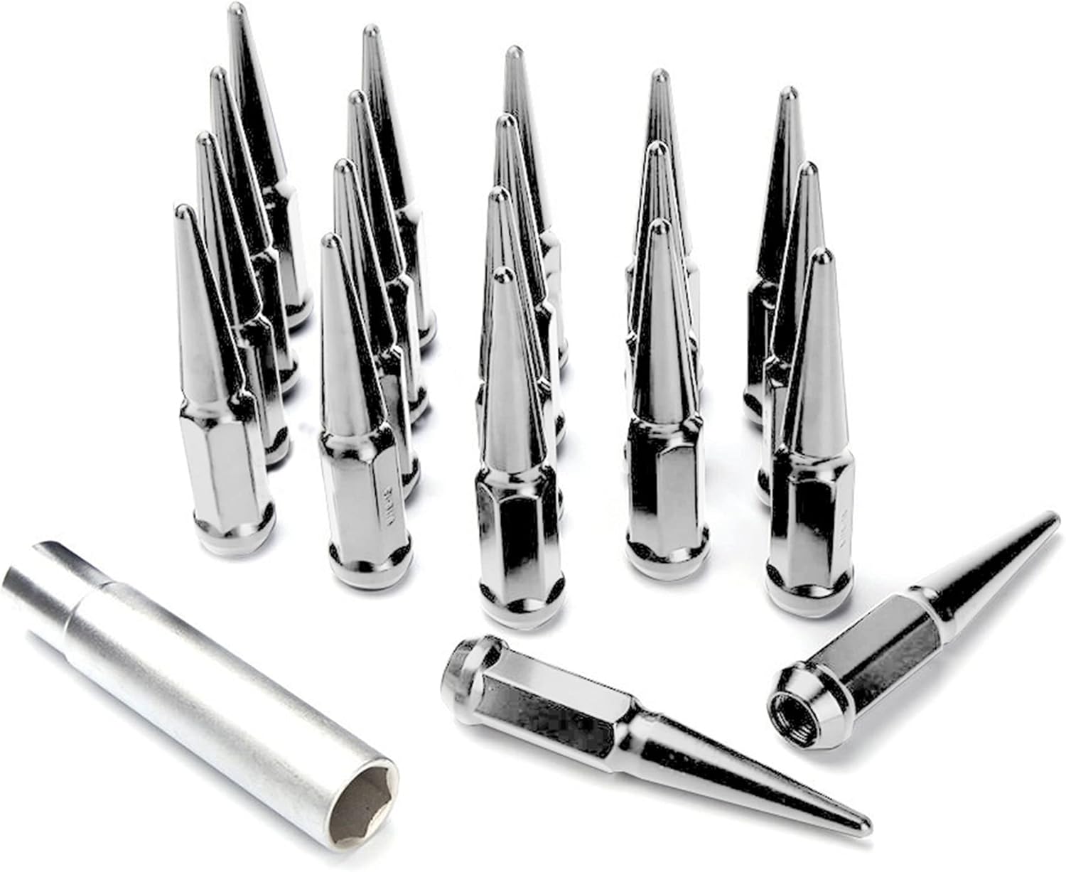 20pc Spike Lug Nut 14x2 Red 4.4" Tall Offroad Extended Metal Lugs Premium