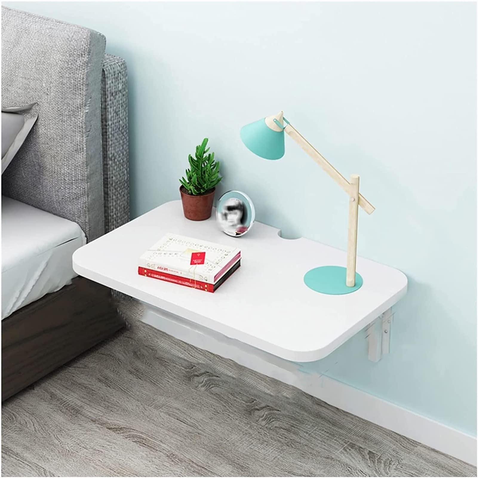 Table murale rabattable blanche 60x50 bureau flottant et étagère de rangement