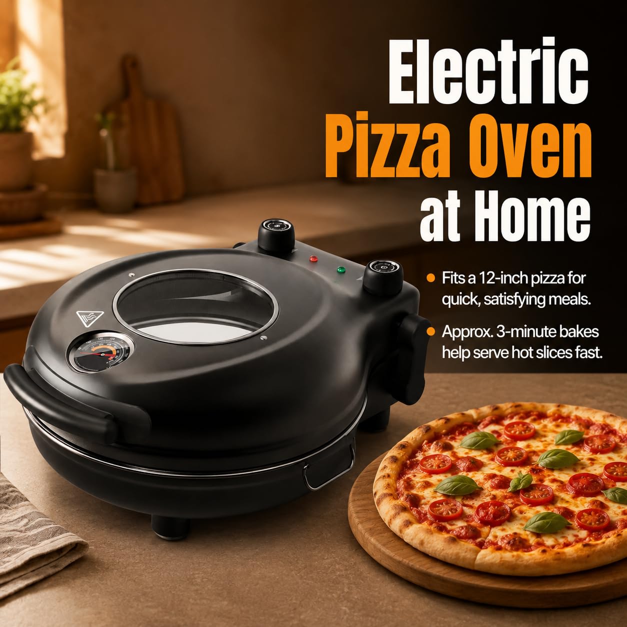 Horno eléctrico para pizza, apto para pizza de 12 pulgadas